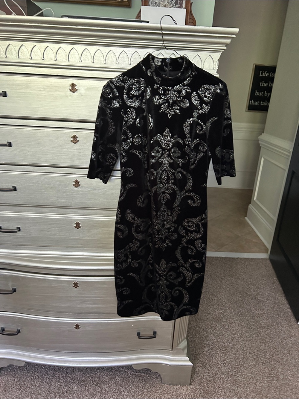 Joseph Ribkoff Black Velvet Floral Burnout Midi Dress